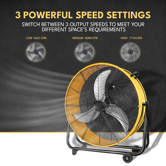 30 in. 3 Speed Yellow Heavy Duty Metal Industrial Drum Fan