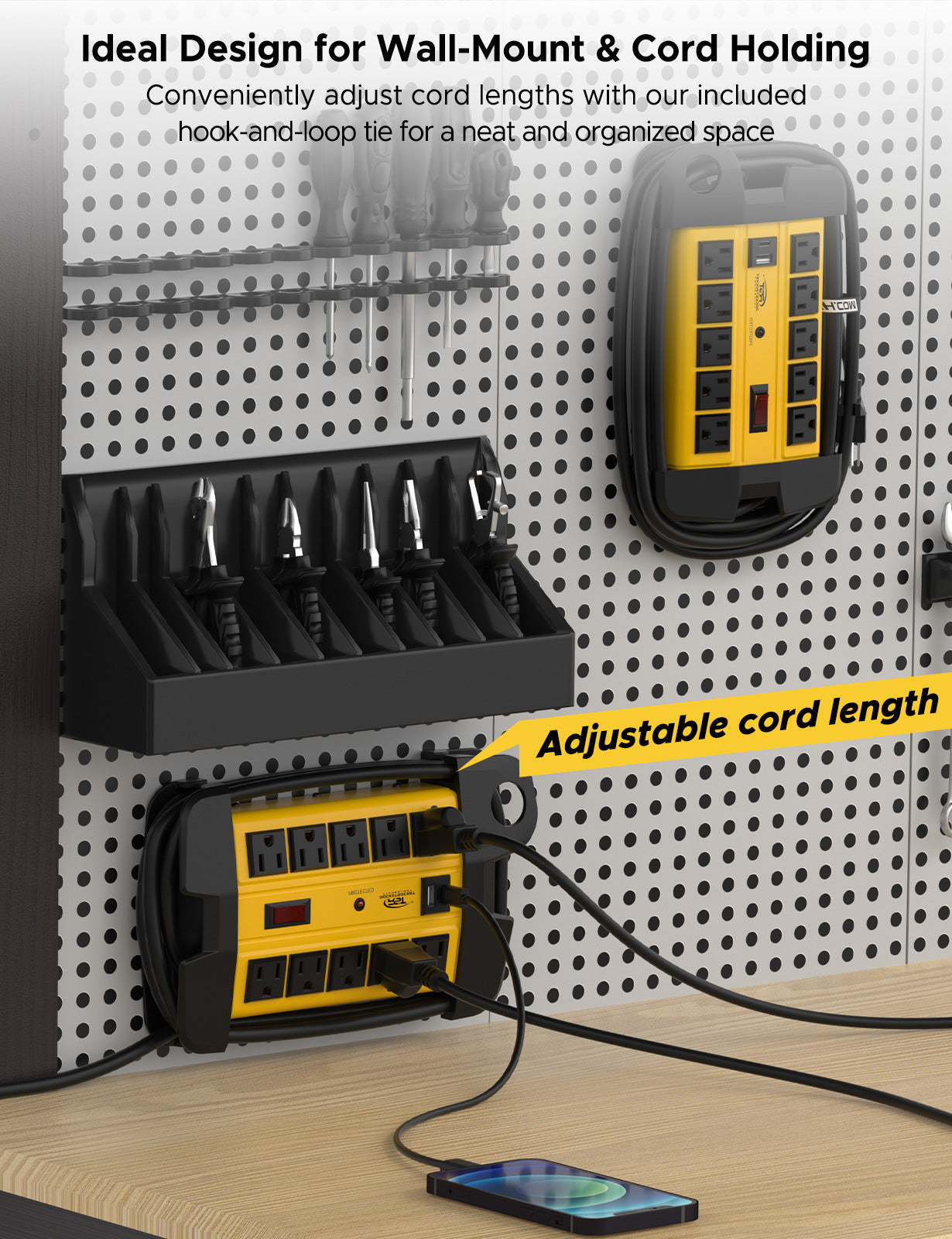 CRST 10-Outlet Heavy Duty Metal Power Strip | USB-C, 2800J Surge, ETL Listed