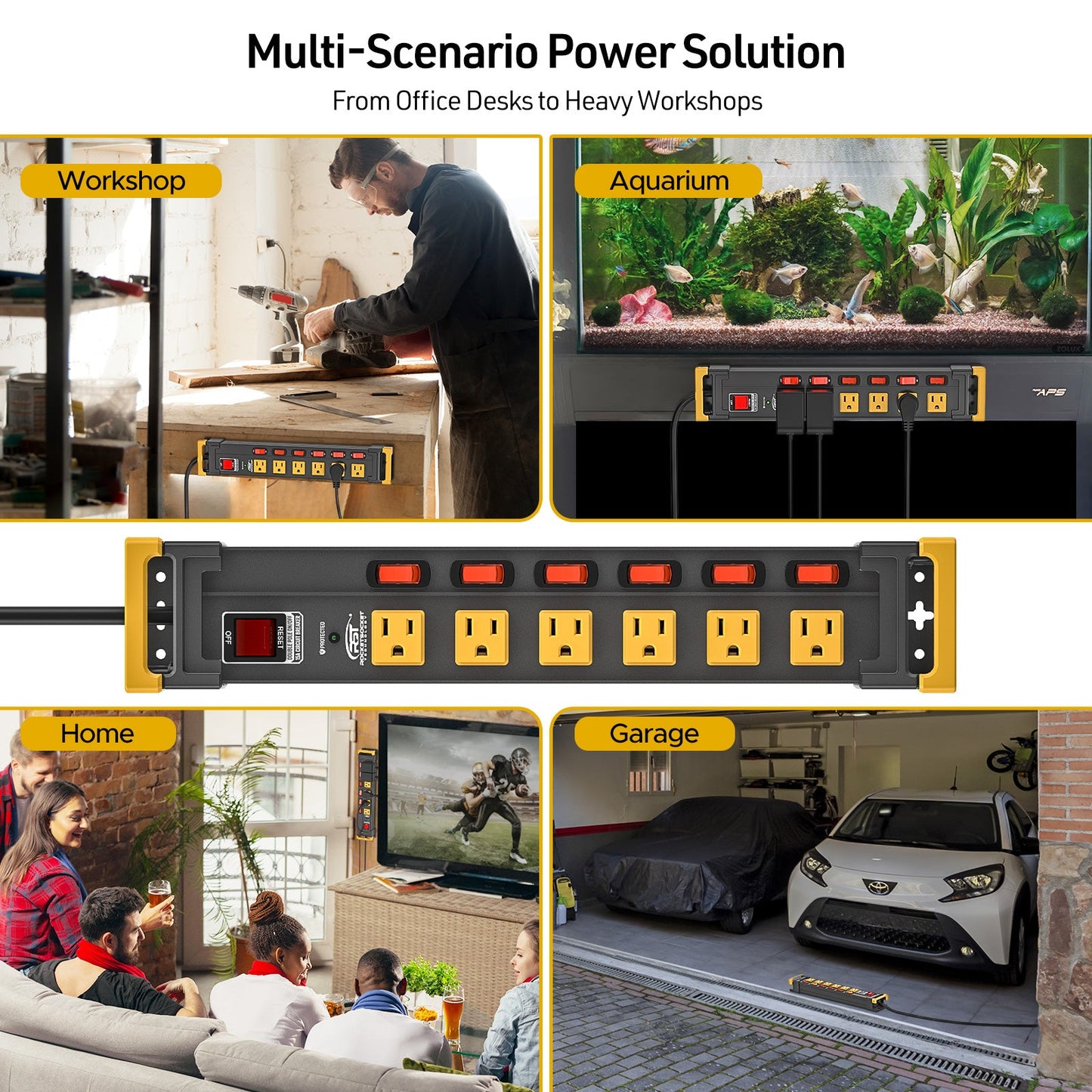 6-Outlet Metal Power Strip with Individual Switches + Dual-Pole Master Switch