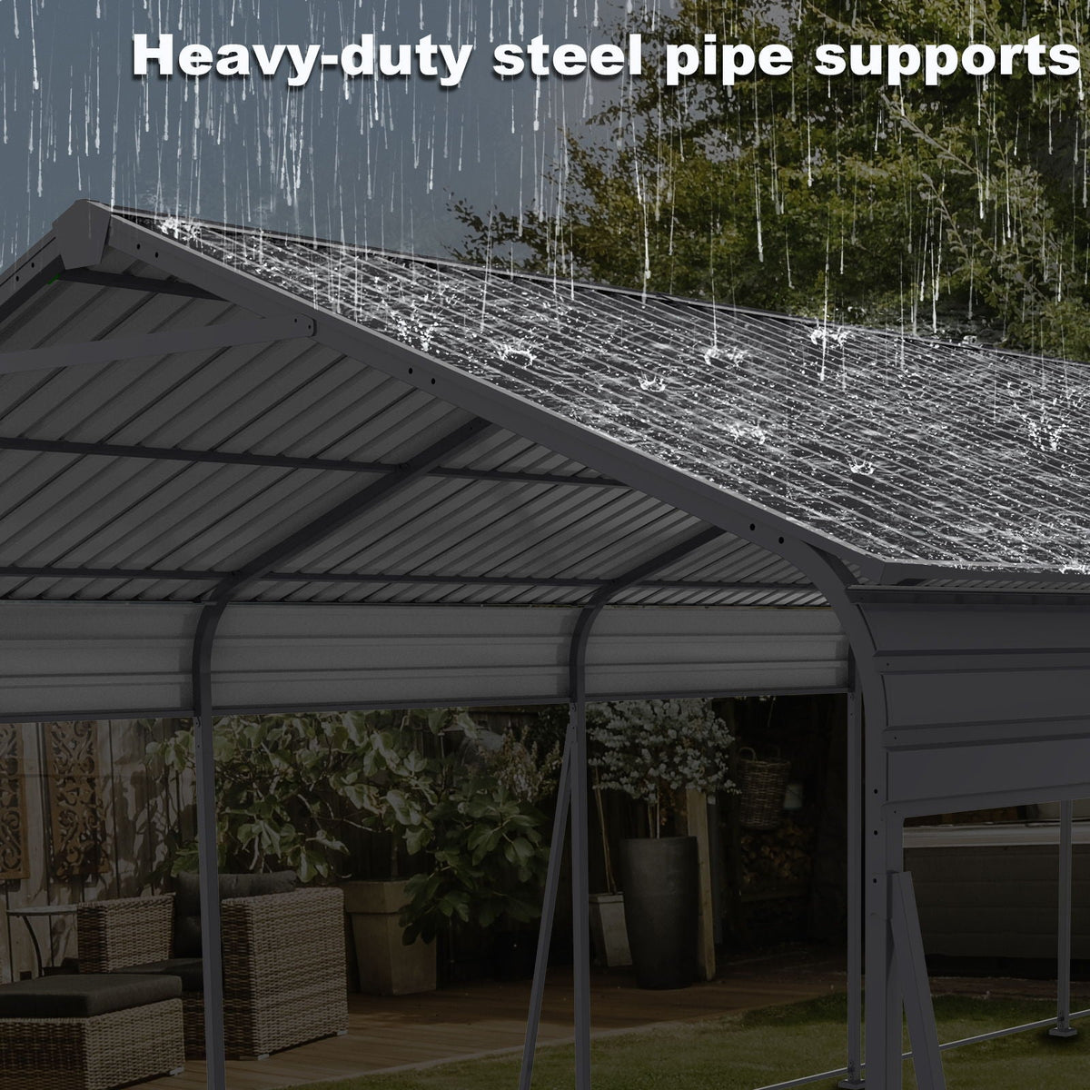 Metal Carport 13 X 26.5 Ft Heavy Duty With Galvanized Steel Roof Metal Garage Canopy With Galvanized Steel Roof & Frame Car Tent Outdoor Storage Shed For Car Boats And Truck - Gray