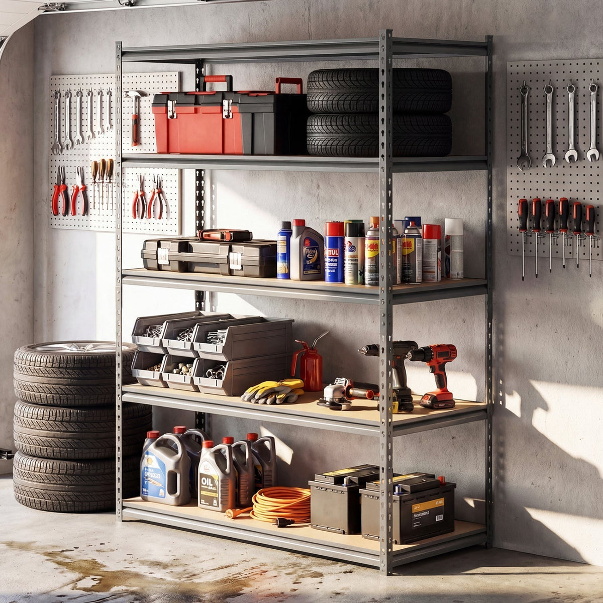 5-Tier Garage Shelving Unit 2200 LBS Metal Storage Shelves Adjustable Utility Rack for Warehouse