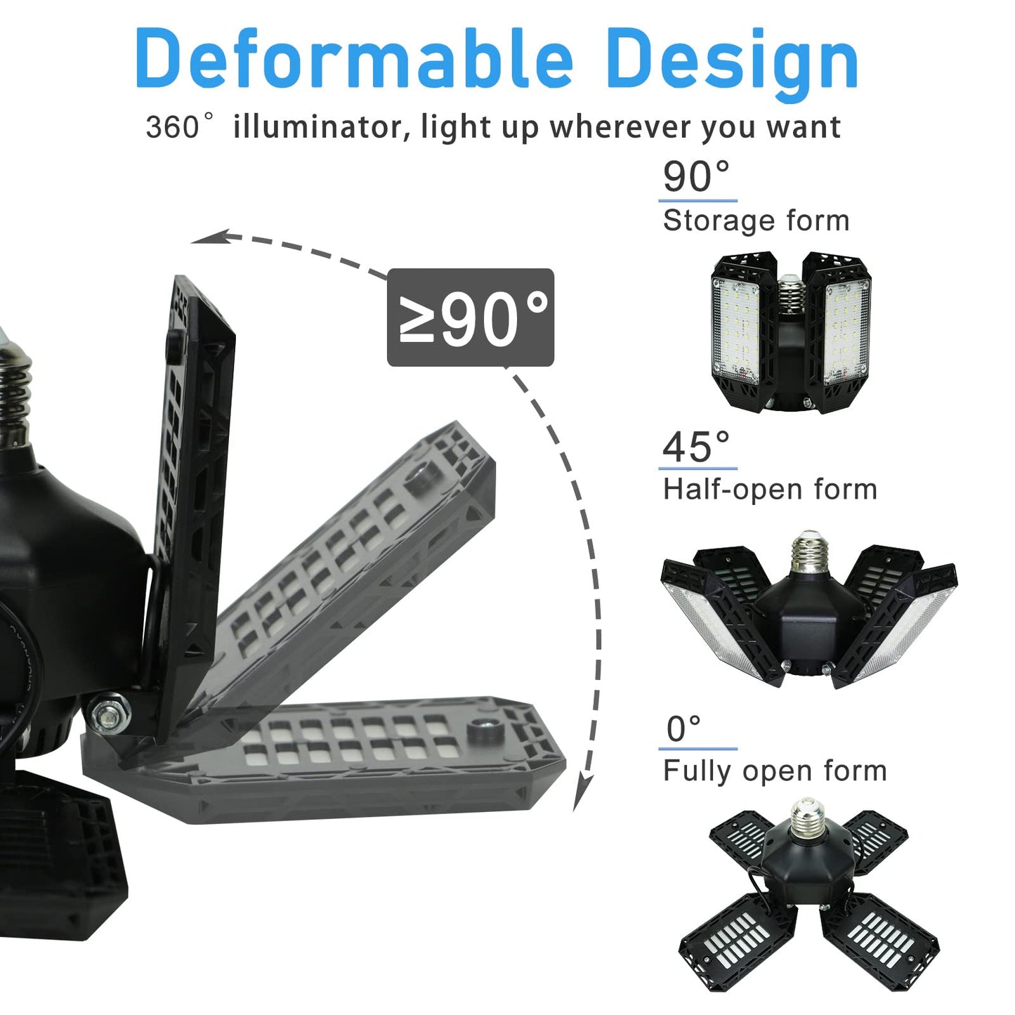 Garage Light,150W Deformable Garage Ceiling Lights,15000Lm, 4 Adjustable Panels,