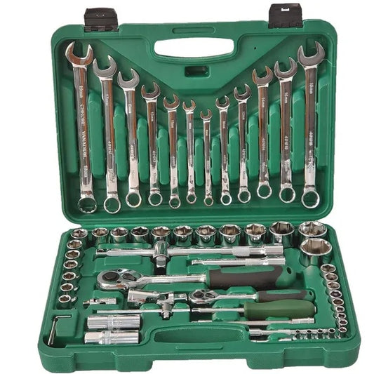 Wrench and socket set in a green case 