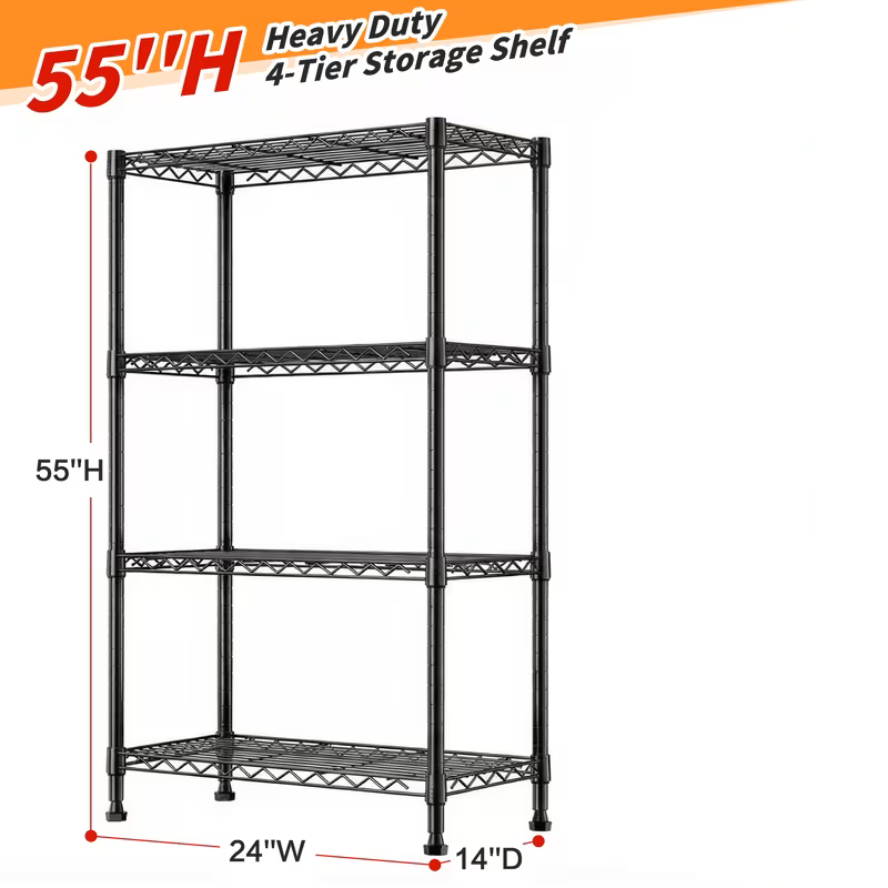 Multi-Tier Storage Shelves-Adjustable Wire Shelving Rack-Multi Sizes