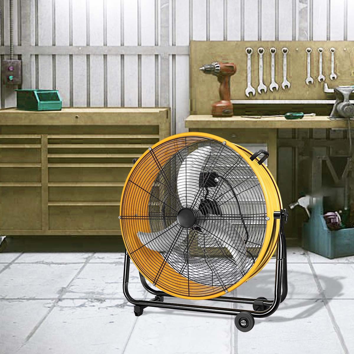 30 in. 3 Speed Yellow Heavy Duty Metal Industrial Drum Fan
