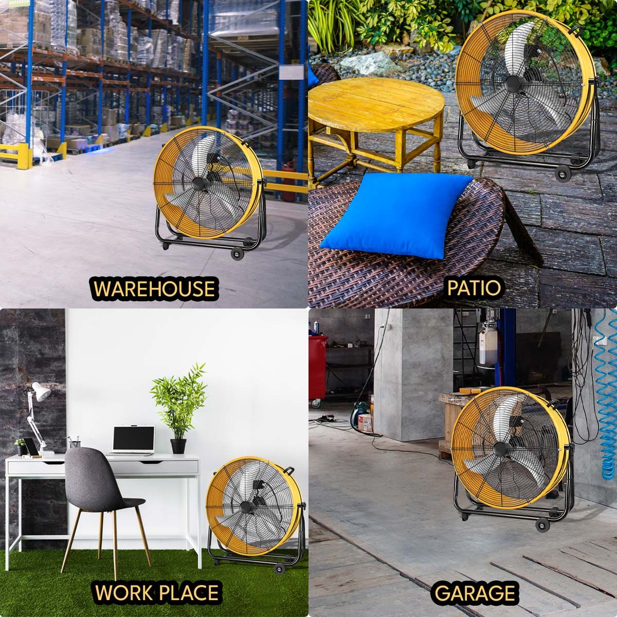 30 in. 3 Speed Yellow Heavy Duty Metal Industrial Drum Fan