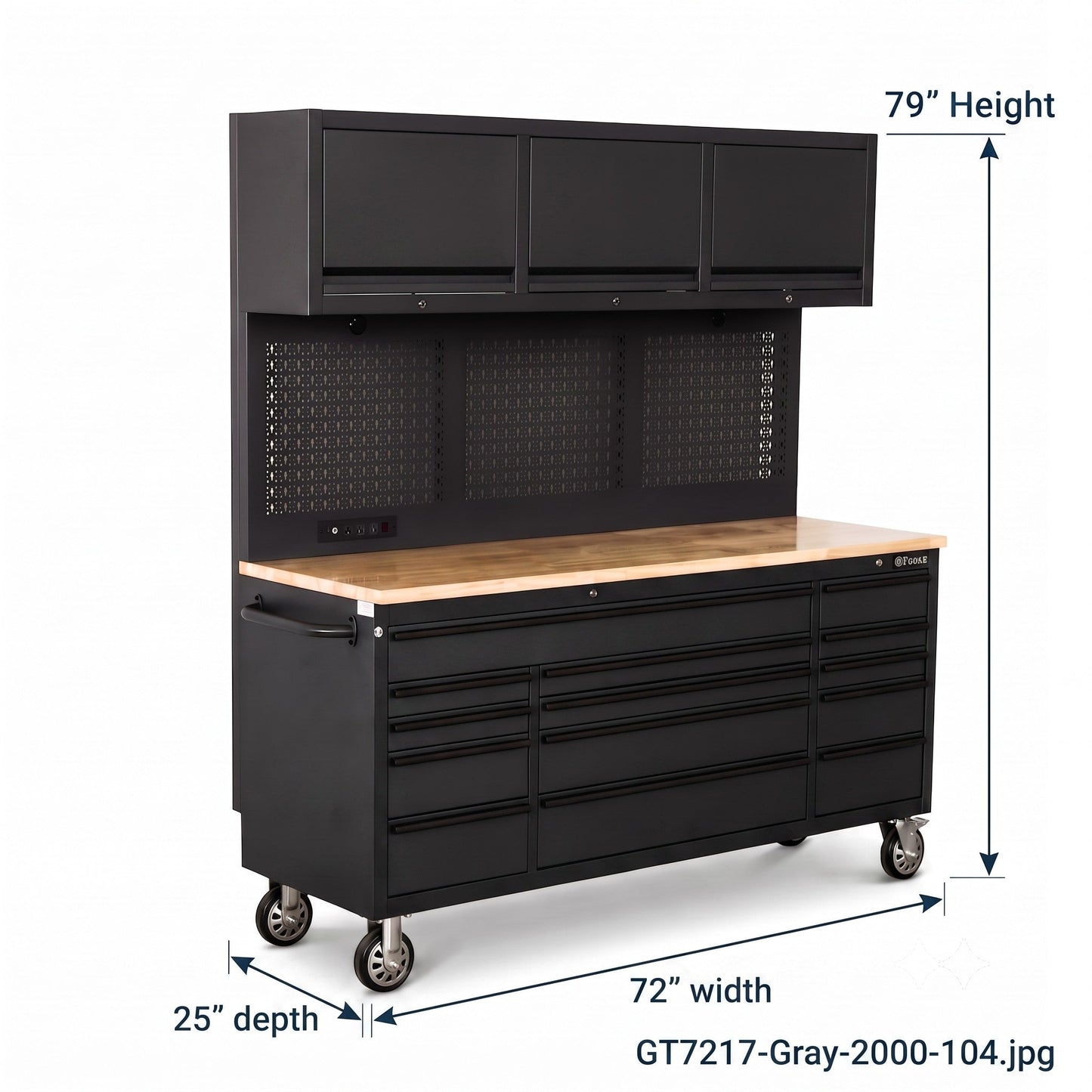 Overhead Pro 72" Rolling Tool Chest | 79" Tall | 24" Deep | 14 Drawers | Overheads | Pegboard & Power Strip