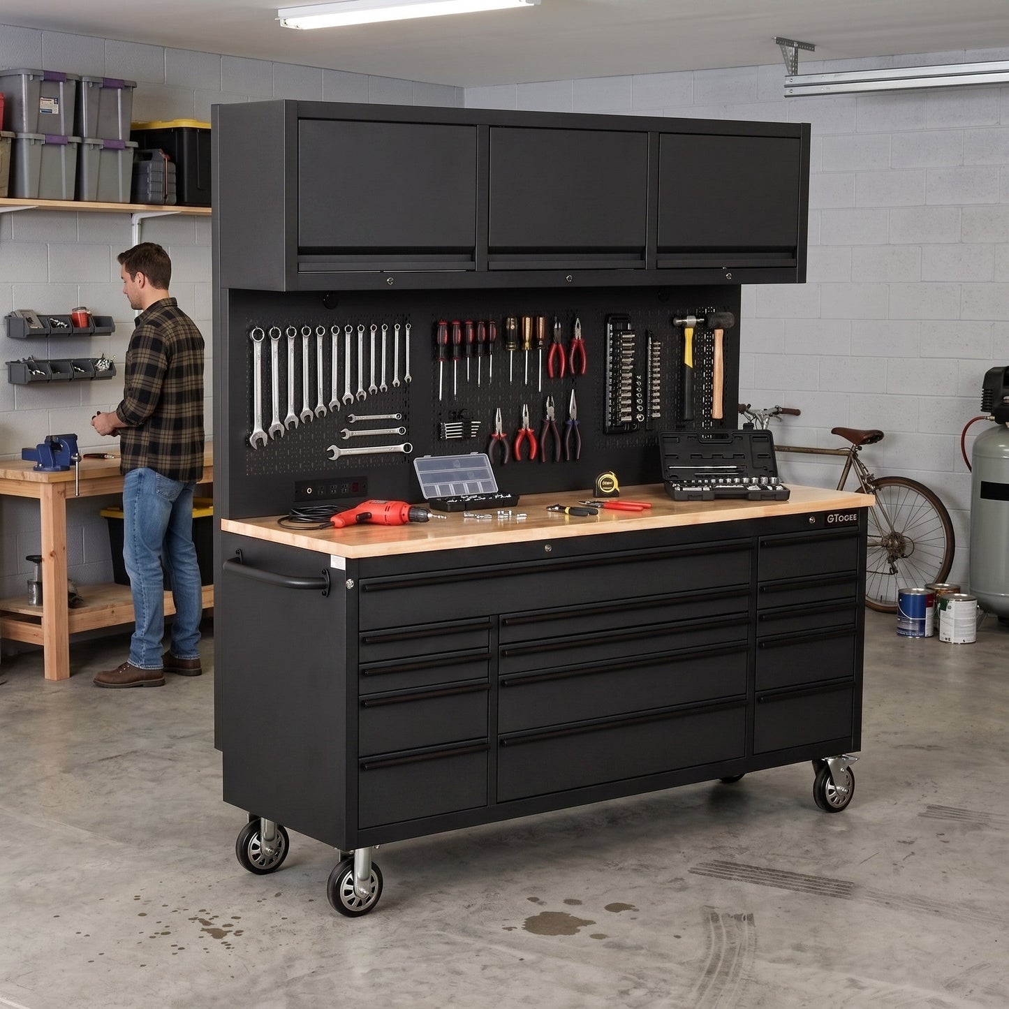 Overhead Pro 72" Rolling Tool Chest | 79" Tall | 24" Deep | 14 Drawers | Overheads | Pegboard & Power Strip