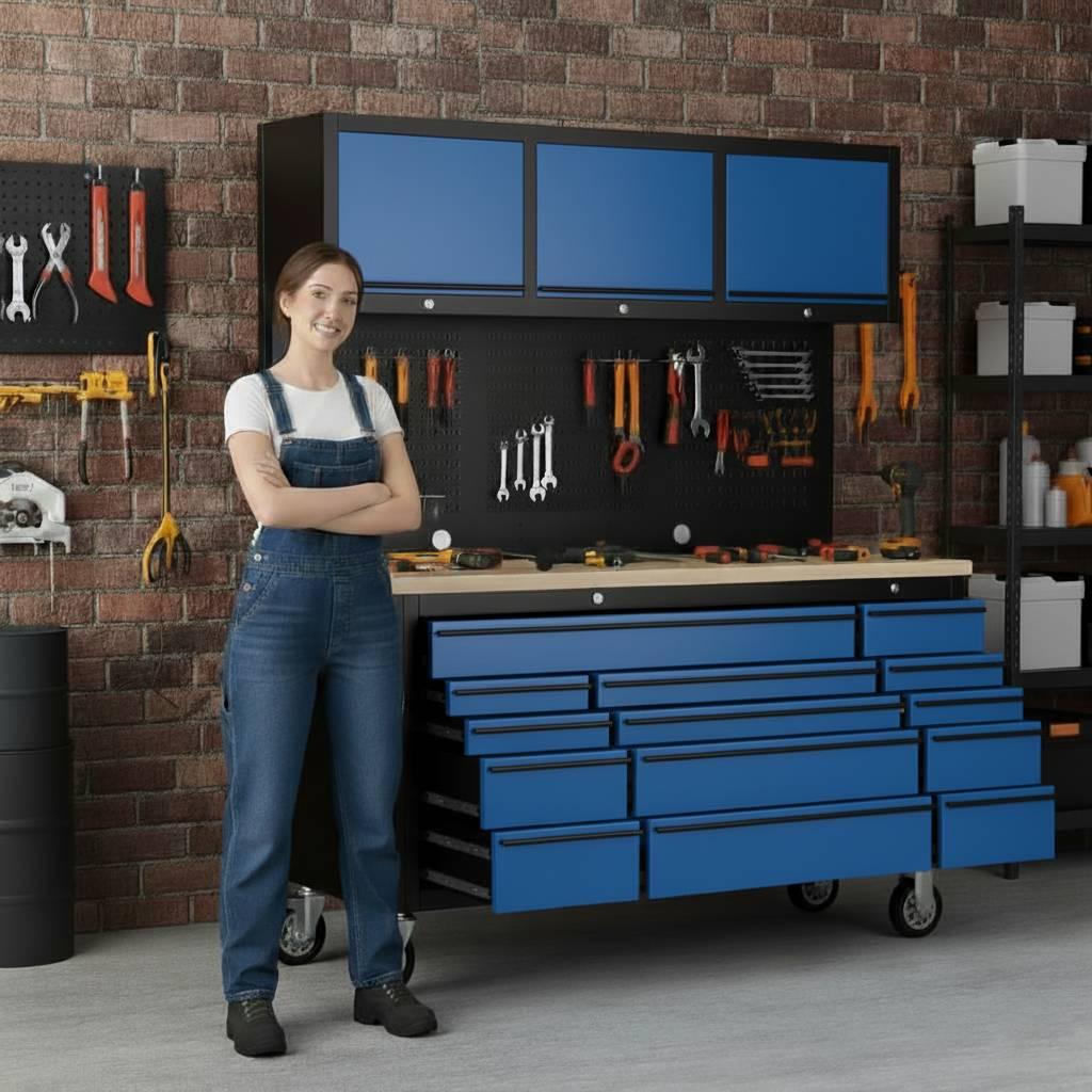 Overhead Pro 72" Rolling Tool Chest | 79" Tall | 24" Deep | 14 Drawers | Overheads | Pegboard & Power Strip