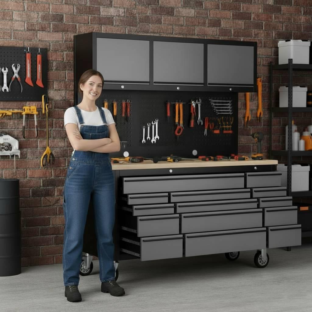 Overhead Pro 72" Rolling Tool Chest | 79" Tall | 24" Deep | 14 Drawers | Overheads | Pegboard & Power Strip