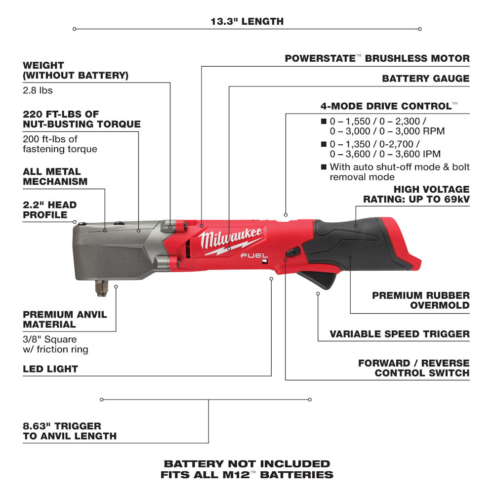 Milwaukee M12 FUEL™ 3/8" Right Angle Impact Wrench (Tool Only)