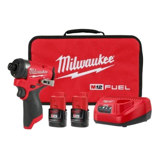 Milwaukee M12 FUEL™ 1/4" Hex Impact Driver Kit with (2) 2.0Ah Lithium Ion Batteries, Charger & Tool Bag
