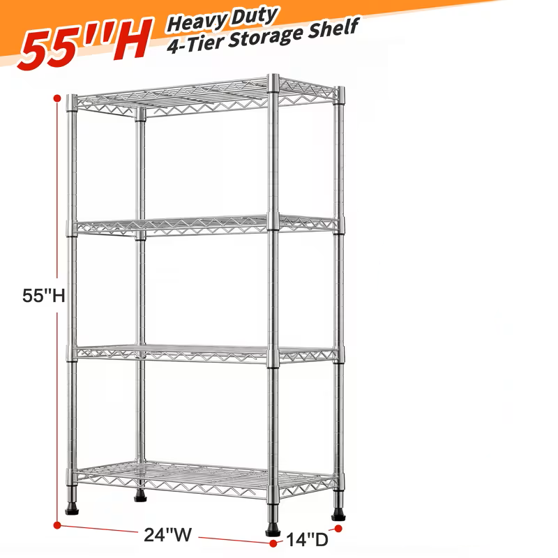 Multi-Tier Storage Shelves-Adjustable Wire Shelving Rack-Multi Sizes