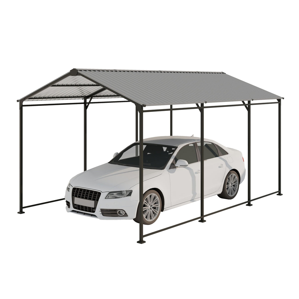 Metal Carport 10 5Ft Heavy Duty With Galvanized Steel Roof Metal Garage Canopy With Galvanized Steel Roof & Frame Car Tent Outdoor Storage Shed - Gray