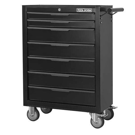 Black tool cart with multiple drawers 