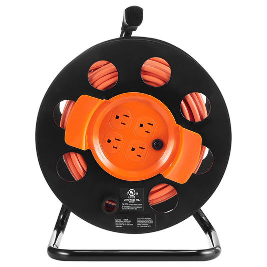 Extension Cord Reel 100FT with 4 Outlets and Dust Cover Heavy Duty 14AWG Power Cord