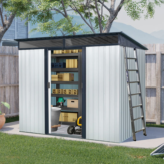 8ft x 6ft Outdoor Metal Storage with Lockable Sliding Doors and Transparent plate