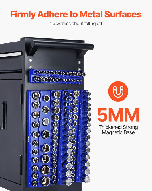 Magnetic Socket Organizer Set 8PCS Socket Holder for 1/4'', 3/8'' & 1/2'' Metric & SAE Sockets