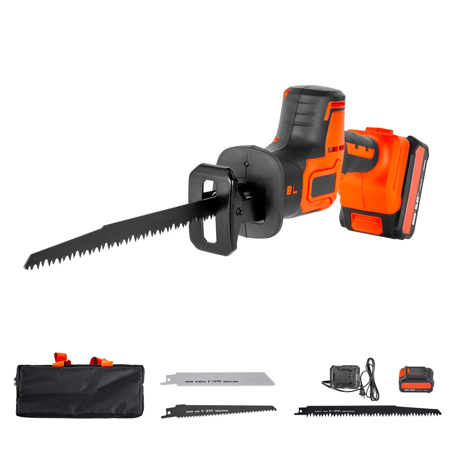 Cordless Reciprocating Saw 20V Variable Speed Saw with Battery Charger 8 Blades and Carrying Bag