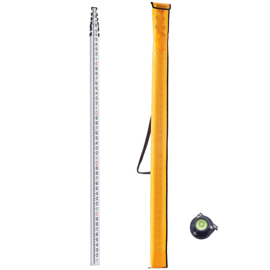 Aluminum Grade Rod 25-Feet/10ths Telescopic Measuring Double-Sided Scale 1/10ft Leveling Rod Stick