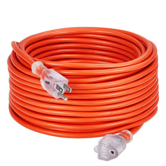 100FT Indoor Outdoor Extension Cord 16AWG 3 Electric Cord with Lighted End