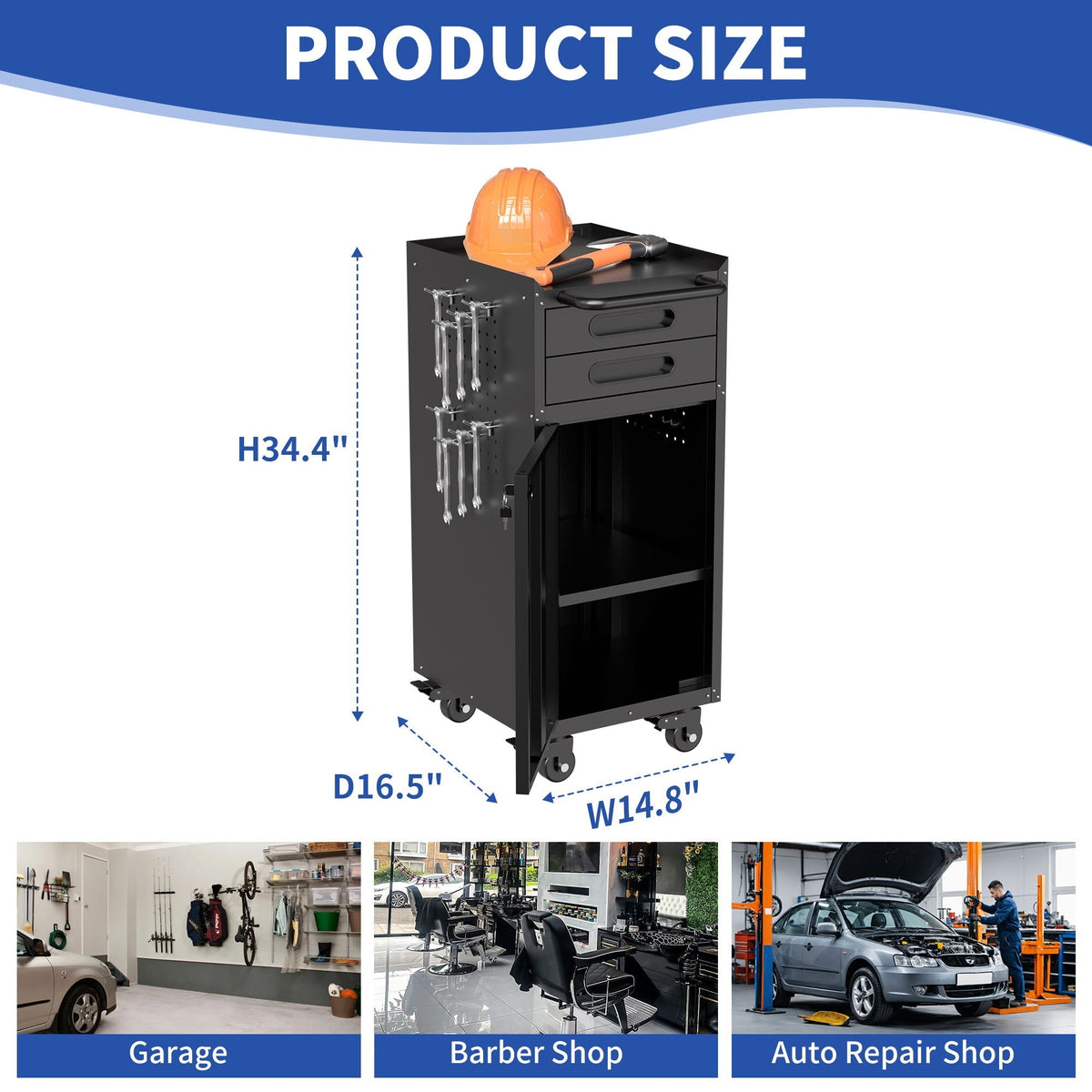 Rolling Tool Cabinet Heavy Duty Garage Storage With Lockable Doors & Drawers