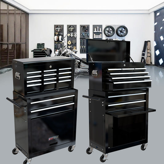Black tool chest and rolling cart