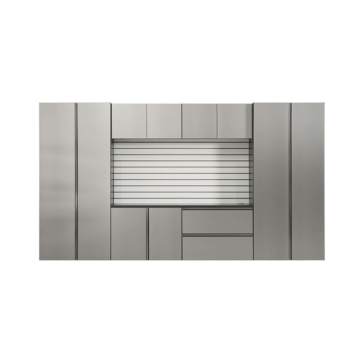 Heavy-Duty Wall-Mounted Metallic Gray Garage Cabinet Set With Soft Closing Doors And Drawers (SAK24368)